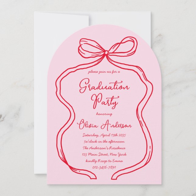 Invitation Partie de graduation de la main rouge rose et du s (Devant)