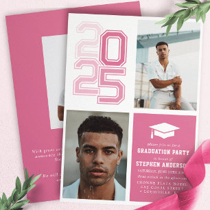 Invitation Partie de graduation de la photo rose de Varsity m