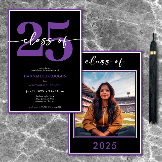 Invitation Partie de graduation minimale violet de script mod (Modern Minimal Purple Script Graduation Party Invitation)