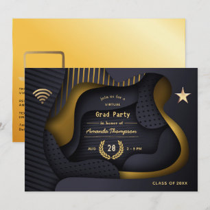 Invitation Partie de graduation virtuelle géométrique Noir et
