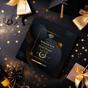 Invitation Partie de graduation virtuelle géométrique Noir et