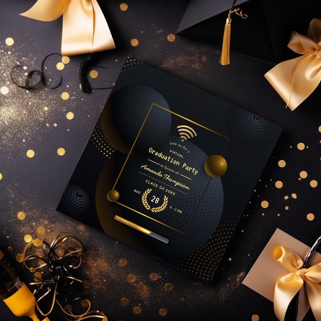 Invitation Partie de graduation virtuelle géométrique Noir et (Créateur téléchargé)