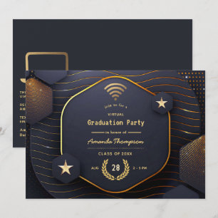 Invitation Partie de graduation virtuelle géométrique Noir et