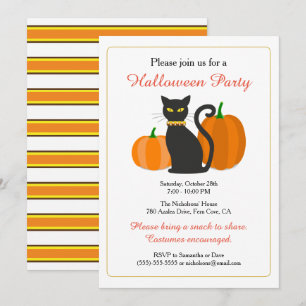 Invitation Partie de Halloween de chat noir et de citrouilles