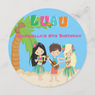 Invitation Partie de Luau avec l'invitation ronde de palmier