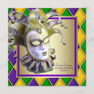 Invitation Partie de mascarade de mardi gras de harlequin