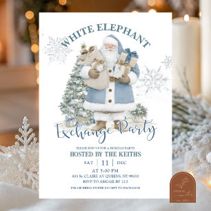Invitation Partie de Noël Blue Winter White Elephant Exchange
