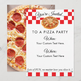 Invitation Partie de pizza texte personnalisé Fun Red White C
