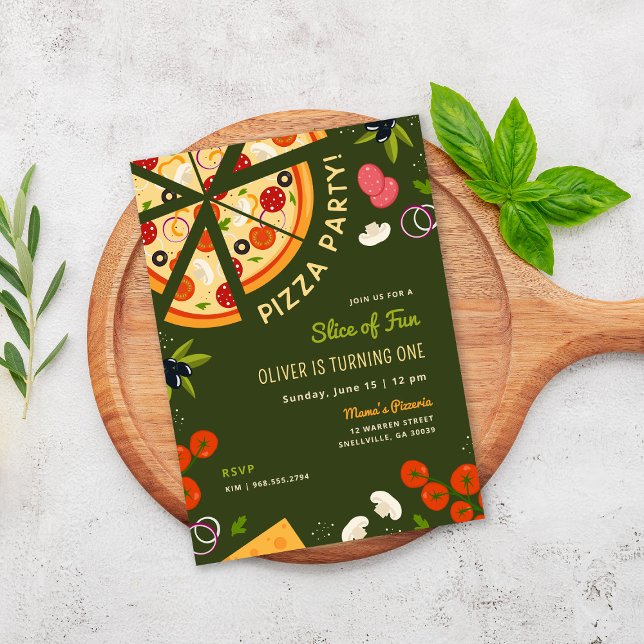 Invitation Partie de plaisir 1er Anniversaire Pizza Party (Créateur téléchargé)