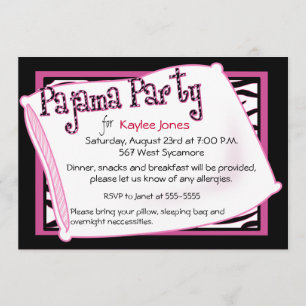Invitation Partie de pyjama dans le noir et le rose