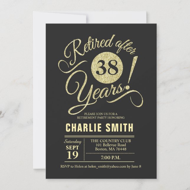 Invitation Partie de retraite - Chalkboard Black Gold (Devant)