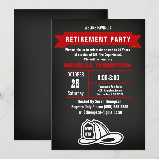 Invitation Partie de retraite du tableau de bord des pompiers (Devant / Derrière)