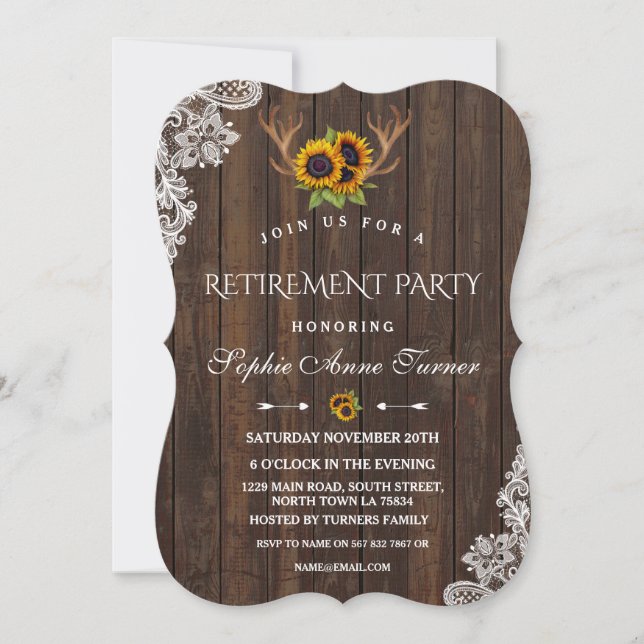 Invitation Partie de retraite en bois de dentelle (Devant)
