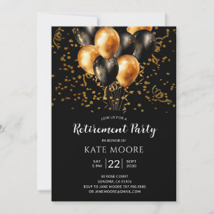 Invitation Partie de retraite moderne Gold Black Ballons Noir