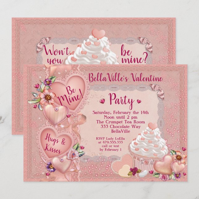 Invitation Partie de Saint-Valentin d'amoureux (Devant / Derrière)