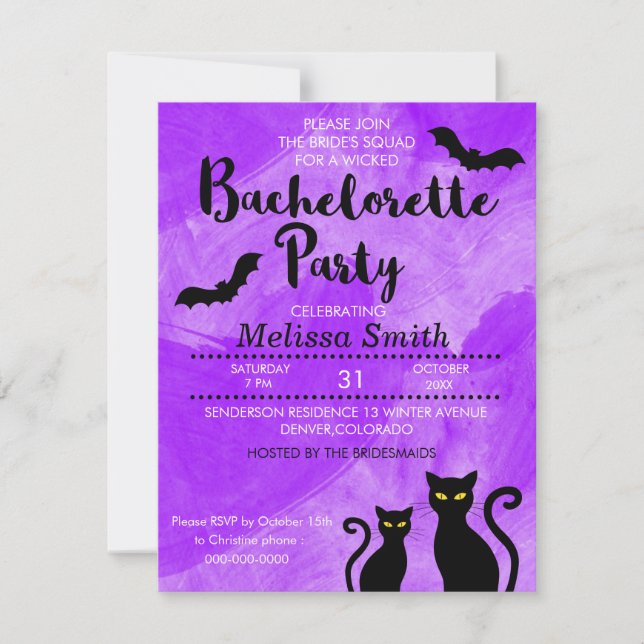 Invitation Partie de Witchy Halloween Bachelorette de chats (Devant)
