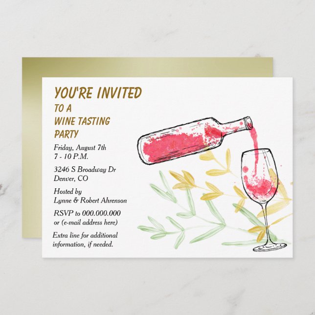 Invitation Partie d'échantillon de vin de bouteille et en (Devant / Derrière)