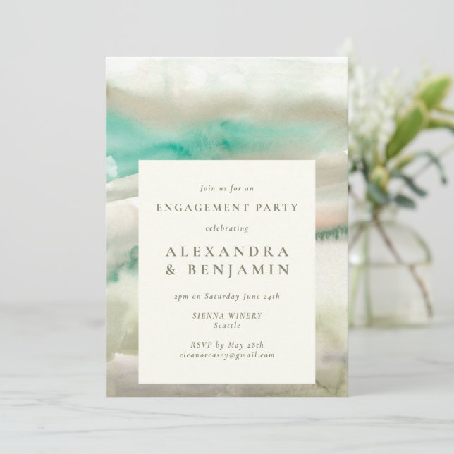 Invitation Partie d'engagement Abstraite de l'Olive Green Wat (Debout devant)