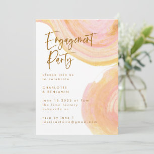 Invitation Partie d'engagement Abstraite Peach Pink Paint Swi