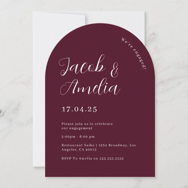 Invitation Partie d'engagement Arch Modern Plum (Devant)