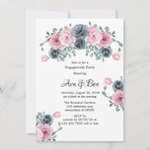 Invitation Partie d'engagement Arch Pink & Blue Blooms