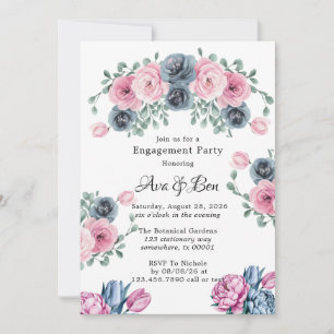 Invitation Partie d'engagement Arch Pink & Blue Blooms