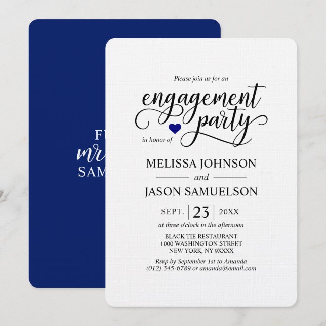 Invitation Partie d'engagement au coeur bleu de la marine mod (Devant / Derrière)
