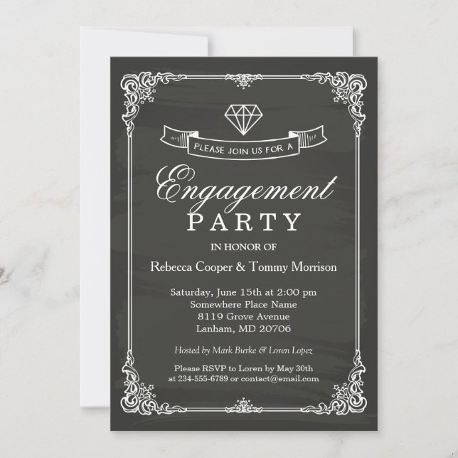 Invitation Partie d'engagement au diamant du cadre de tableau (Devant)