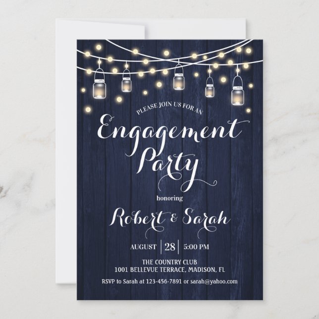 Invitation Partie d'engagement - Bleu de la Marine Bois rusti (Devant)