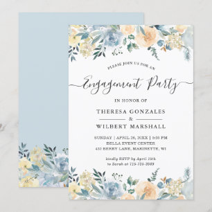 Invitation Partie d'engagement Bohemian Vanilla Blue Floral