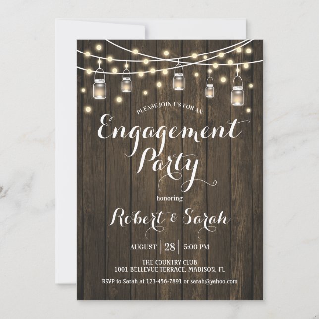 Invitation Partie d'engagement - Bois rustique (Devant)