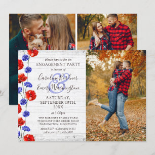 Invitation Partie d'engagement Bois rustique et Pavot rouge 4