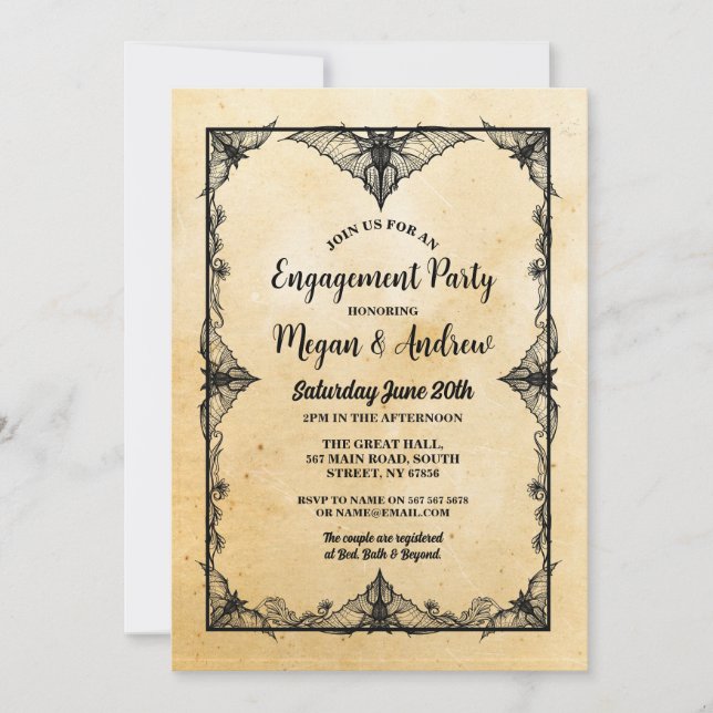 Invitation Partie d'engagement Cadre gothique Halloween chauv (Devant)