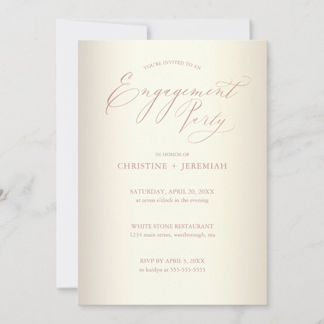 Invitation Partie d'engagement Champagne Rose Gold Typographi (Devant)