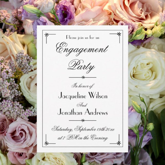 Invitation Partie d'engagement Chic Elégant Parti personnalis (Perfect Engagement Party - Chic elegant personalized party invitation.)