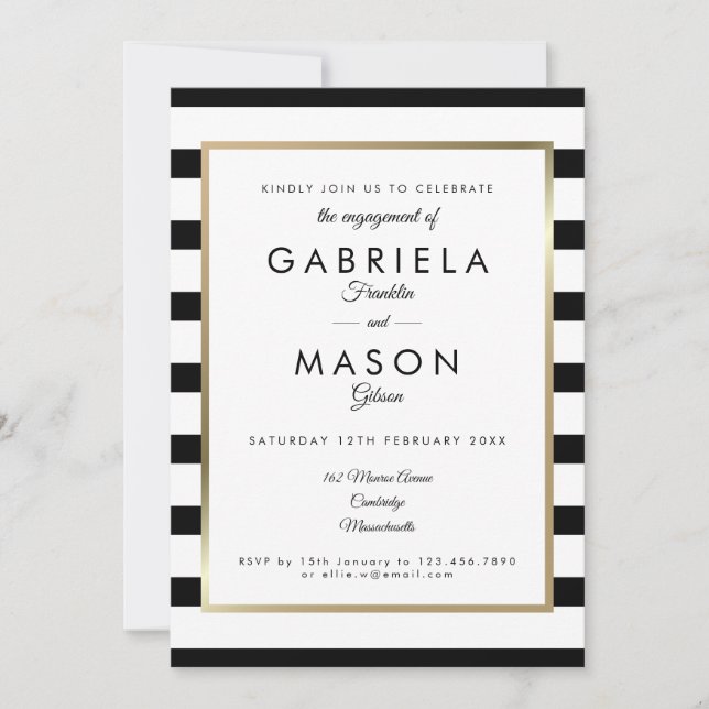 Invitation Partie d'engagement classique en bande | Faux Gold (Devant)
