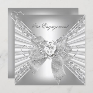 Invitation Partie d'engagement Coeur diamant Blanc Bow en arg
