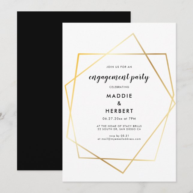 Invitation Partie d'engagement de cadre d'or géométrique mode (Devant / Derrière)