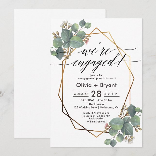 Invitation Partie d'engagement de cadre géométrique Eucalyptu (Devant / Derrière)
