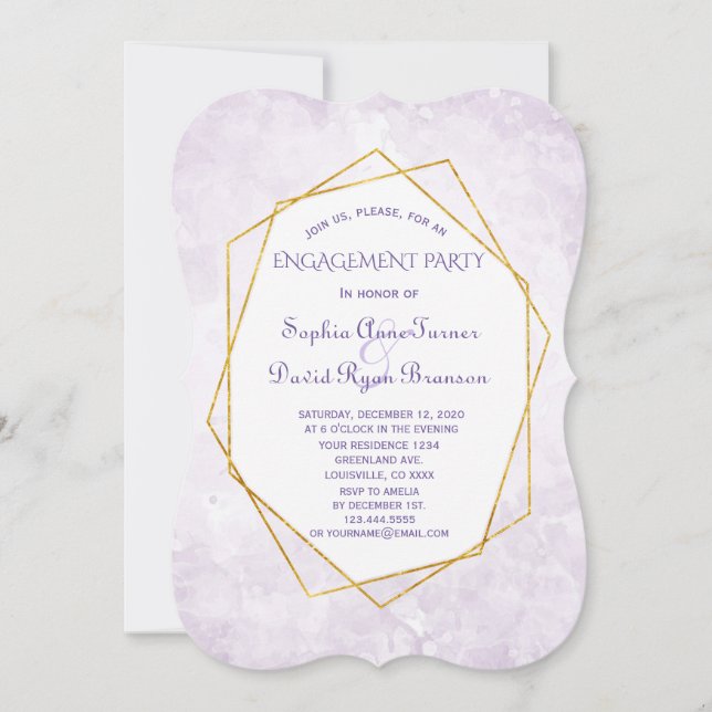 Invitation Partie d'engagement de la lavande diamant géométri (Devant)