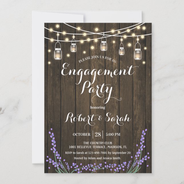 Invitation Partie d'engagement de la lavande en bois rustique (Devant)