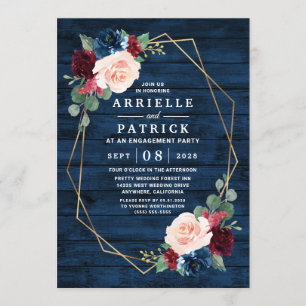 Invitation Partie d'engagement de la Marine Blue Burgundy Gol