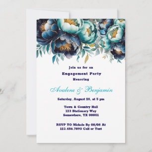 Invitation Partie d'engagement de la Marine turquoise Peony P
