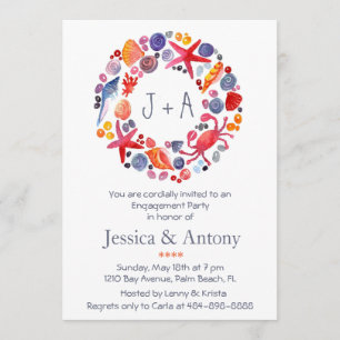 Invitation Partie d'engagement de la plage de Wreath Sea Wate