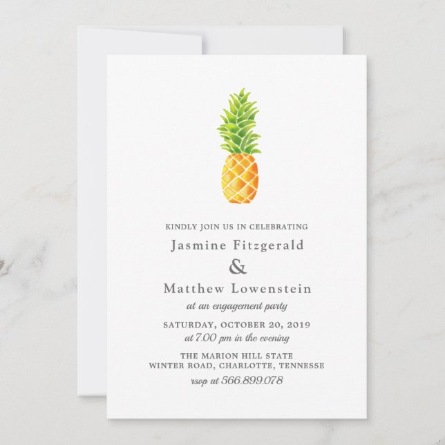 Invitation Partie d'engagement de l'ananas aquarelle (Devant)