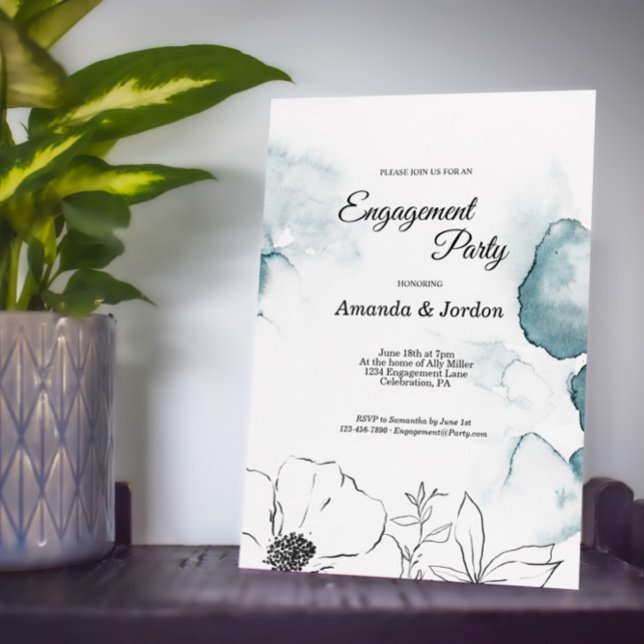 Invitation Partie d'engagement de l'aquarelle turquoise (Créateur téléchargé)