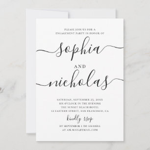 Invitation Partie d'engagement de script simple en noir et bl