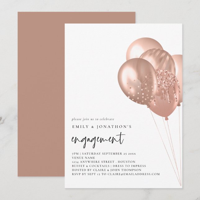 Invitation Partie d'engagement des ballons d'or Roses moderne (Devant / Derrière)