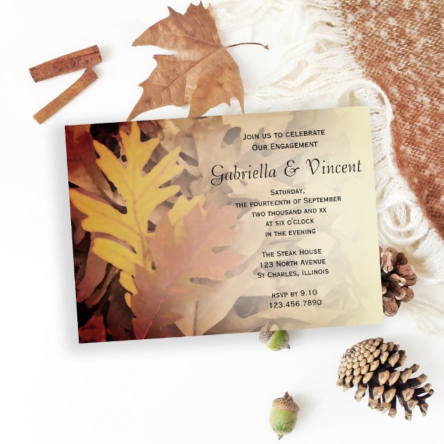 Invitation Partie d'engagement des feuilles d'automne peintes (Fall in love and celebrate the engaged couple with this autumn engagement party invitation.)