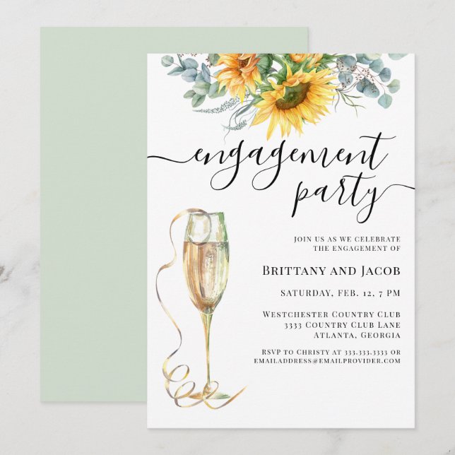 Invitation Partie d'engagement des Mariages de tournesol d'aq (Devant / Derrière)